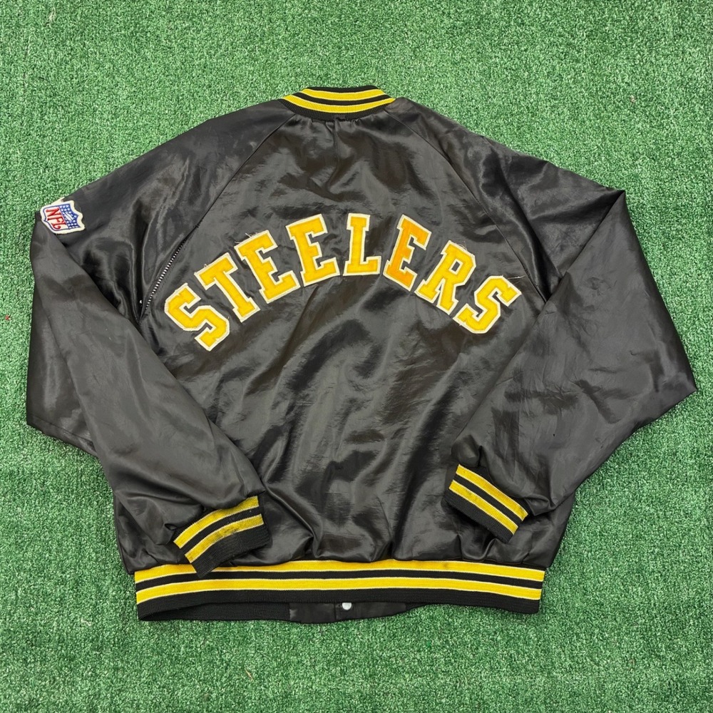 Vintage 1980's NFL Pittsburgh Steelers Embroidered Satin Varsity Bomber Jacket